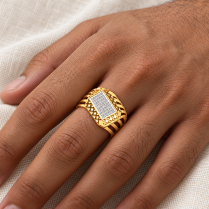 Taksh Silver Ring For Men - Yellow Gold - Model