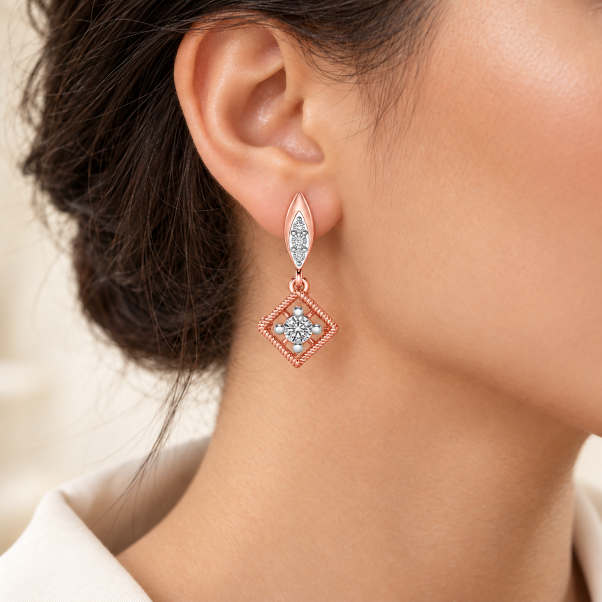 Tinsel Drop Earrings - Rose Gold - Model