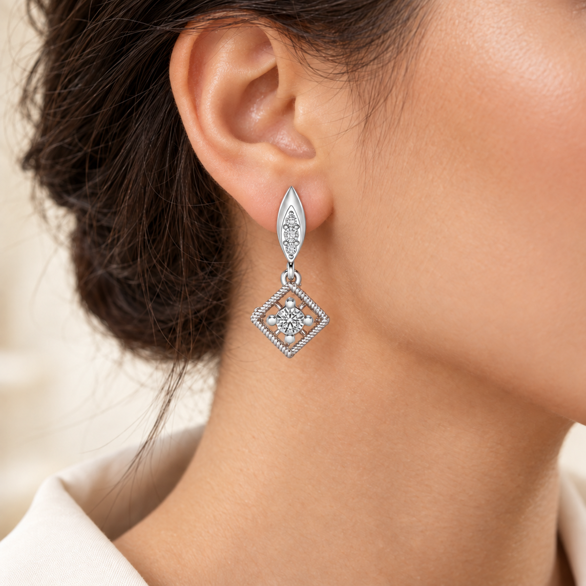 Tinsel Drop Earrings - Silver - Model