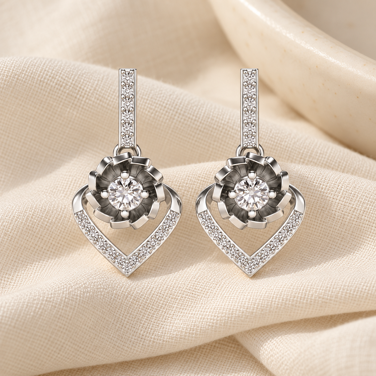 Twirl In Heart Earring Drops - Silver - Aesthetic