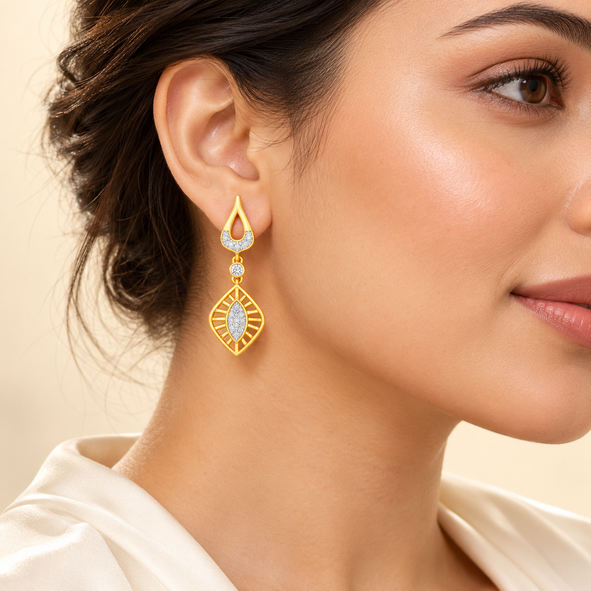 Voila Earring Drops - Gold - Model