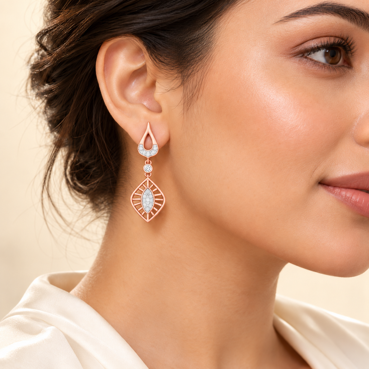 Voila Earring Drops - Rose Gold - Model
