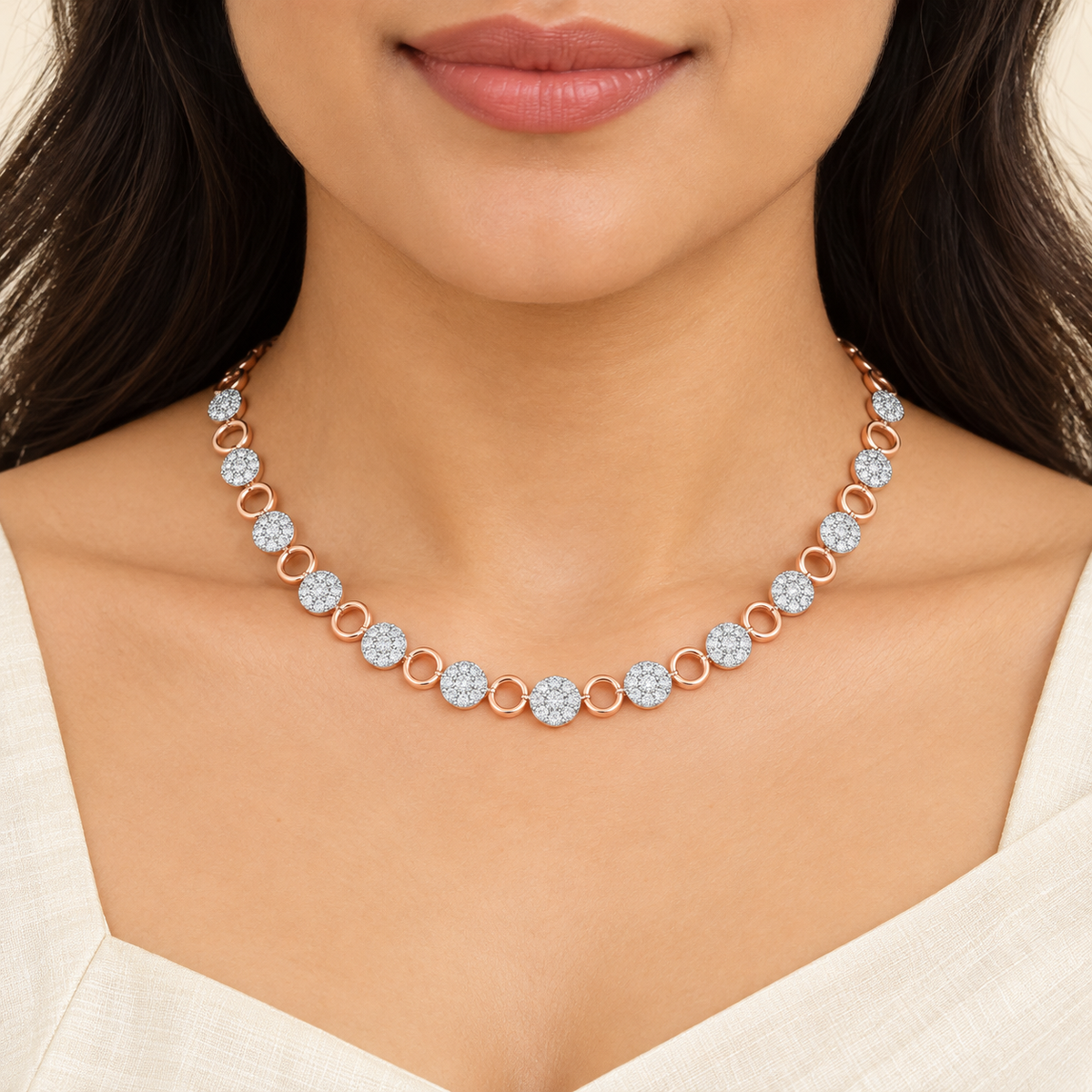 Glimmering Grace Silver Necklace - Rose Gold - Model