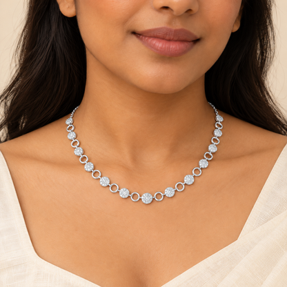Glimmering Grace Silver Necklace - White Gold - Model