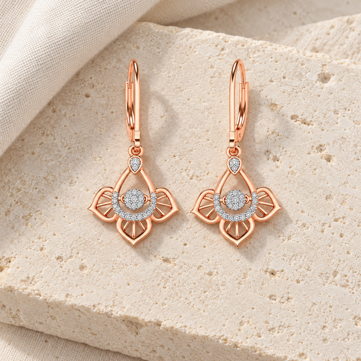 Graceful Floral Drops Earrings - Rose Gold - Aesthetic