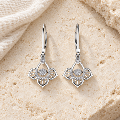 Graceful Floral Drops Earrings - White Gold - Aesthetic