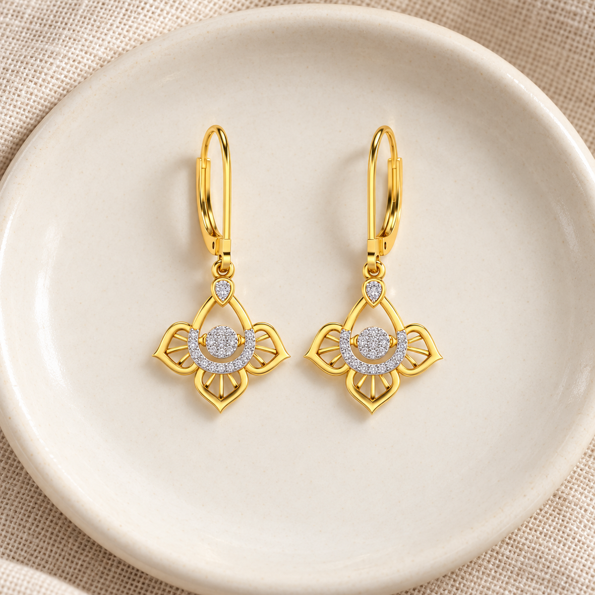 Graceful Floral Drops Earrings - Yellow Gold - Aesthetic