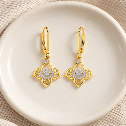Graceful Floral Drops Earrings - Yellow Gold - Aesthetic