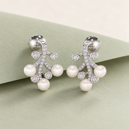 Growth Silver Pearl Earrings - White Gold - Aesthetic