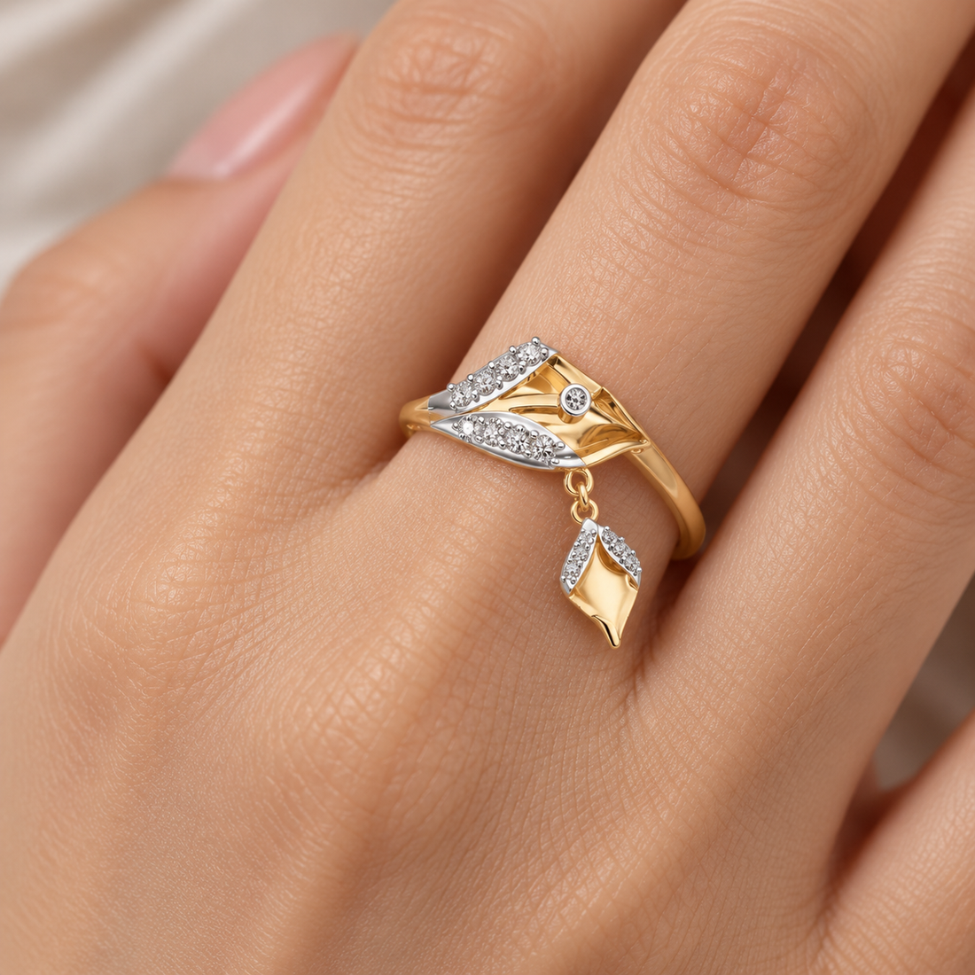 Hanging Leaf Silver Ring