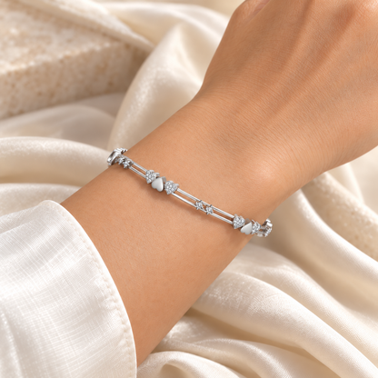 Heartly Silver Bangles - White Gold - Square wrist model photo