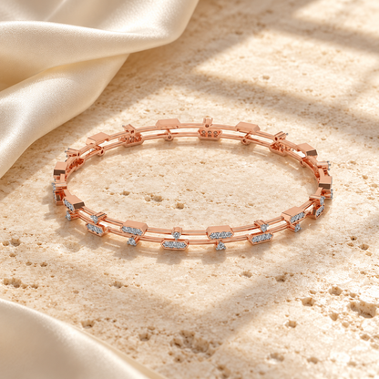 Hesperos Silver Bangles - Rose Gold - Square travertine and silk aesthetic