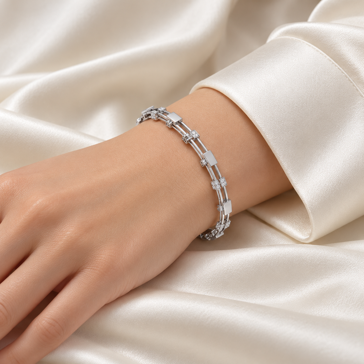 Hesperos Silver Bangles - White Gold - Wrist model photo