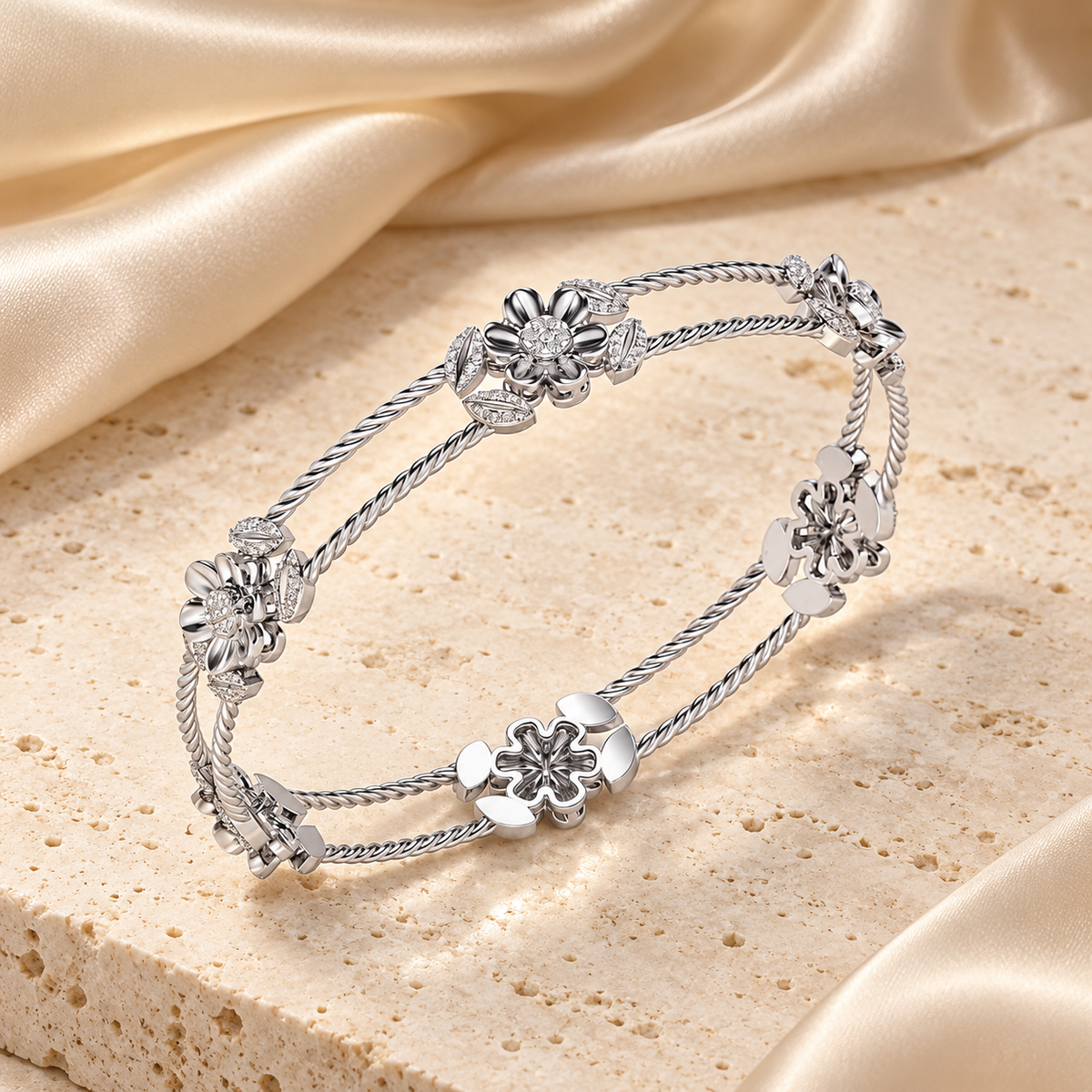 Hold Bloom Silver Bangles White Gold aesthetic image