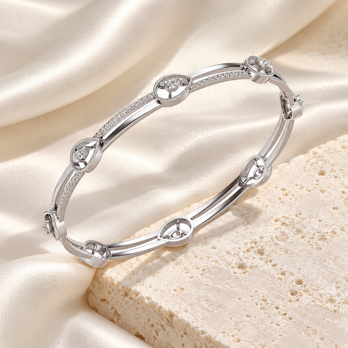 Hourglass Silver Bangles - White Gold - Aesthetic