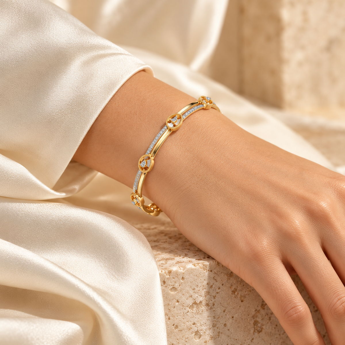 Hourglass Silver Bangles - Yellow Gold - Model