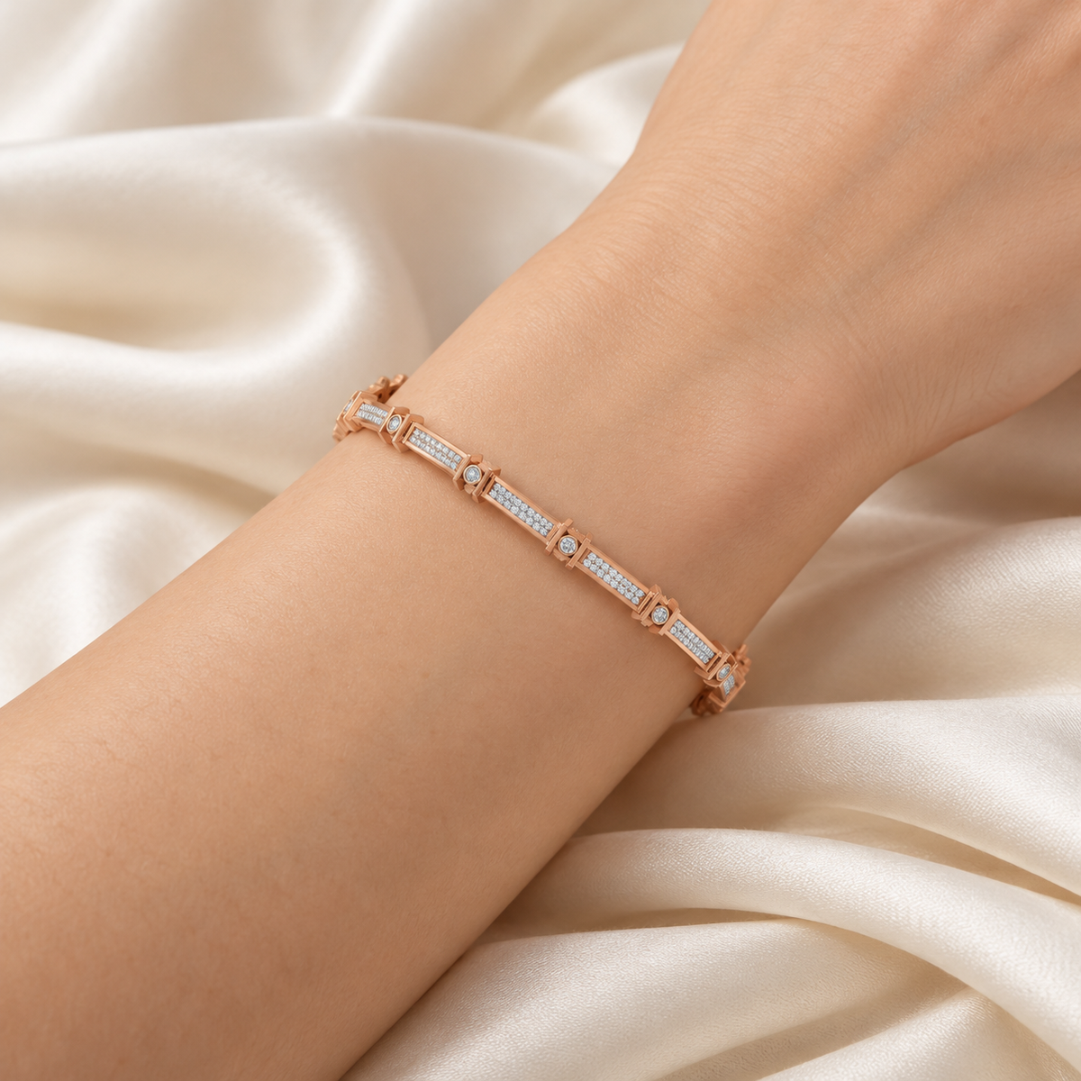 Indus Silver Bangles - Rose Gold - Worn on wrist model photo