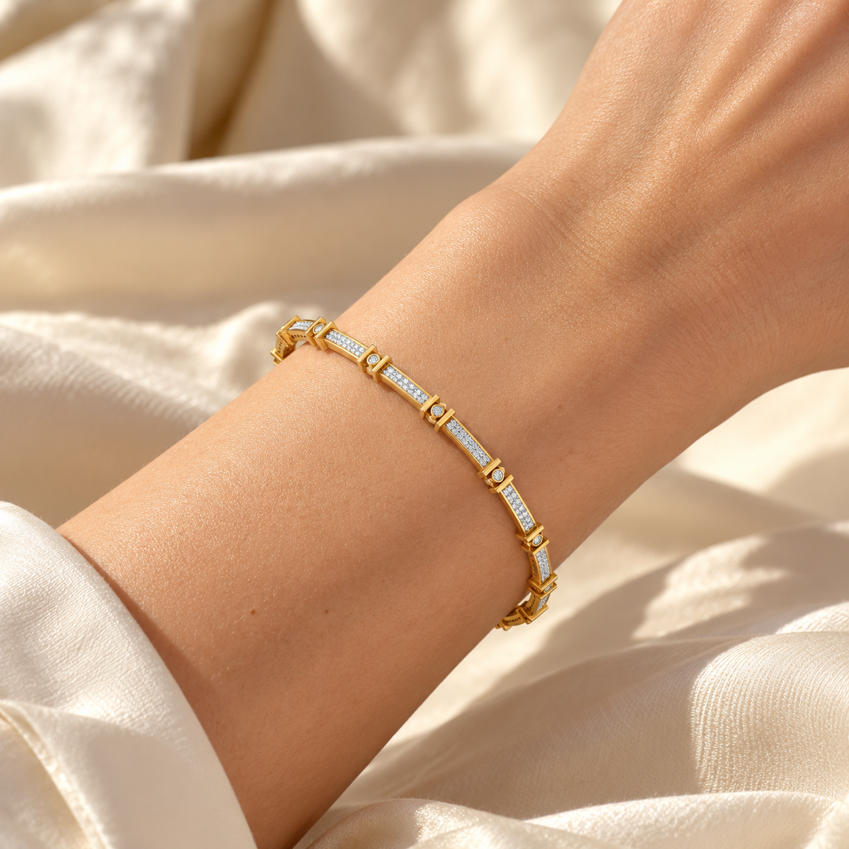 Indus Silver Bangles - Yellow Gold - Worn on wrist model photo