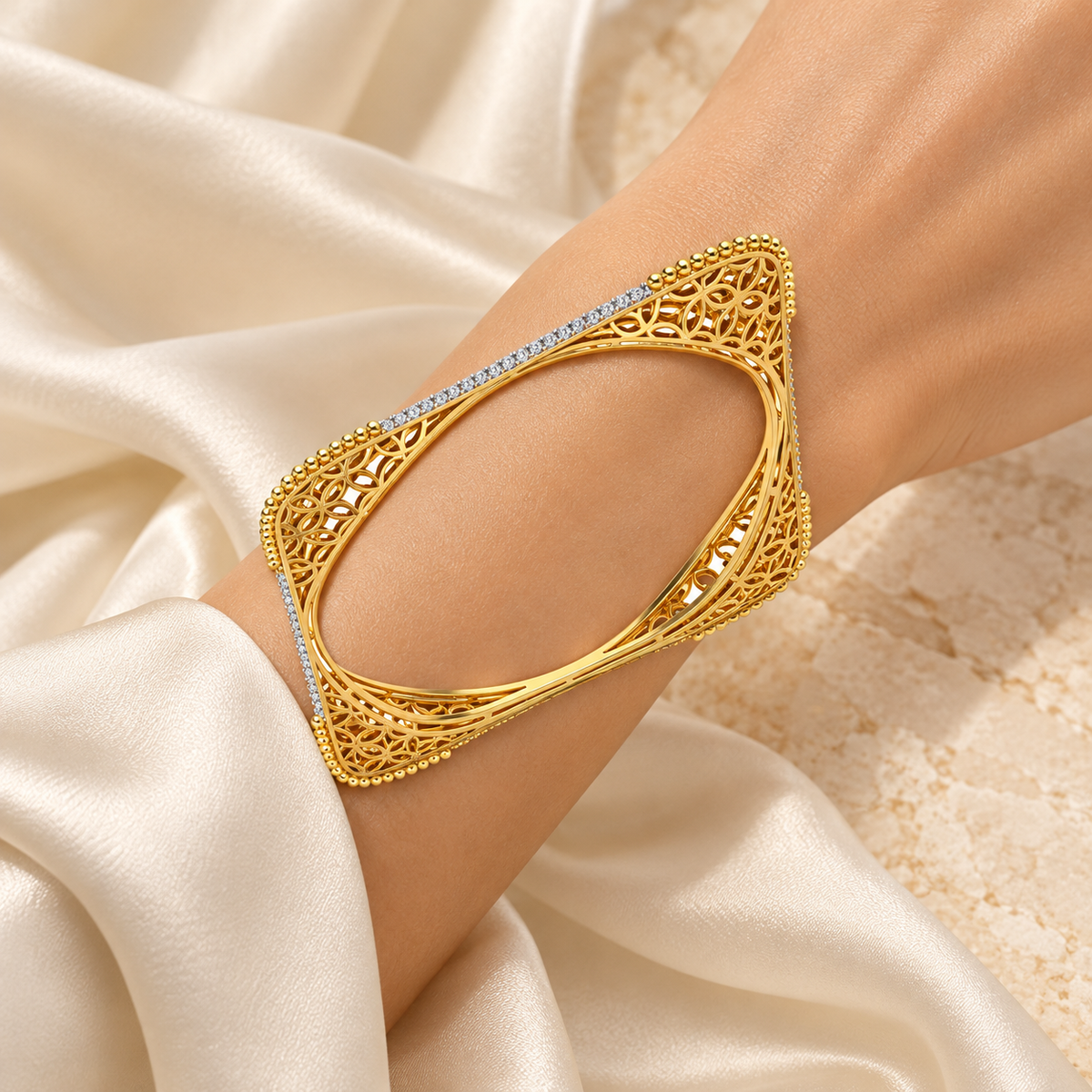 Izar Silver Bangles - Yellow Gold cuff worn on wrist