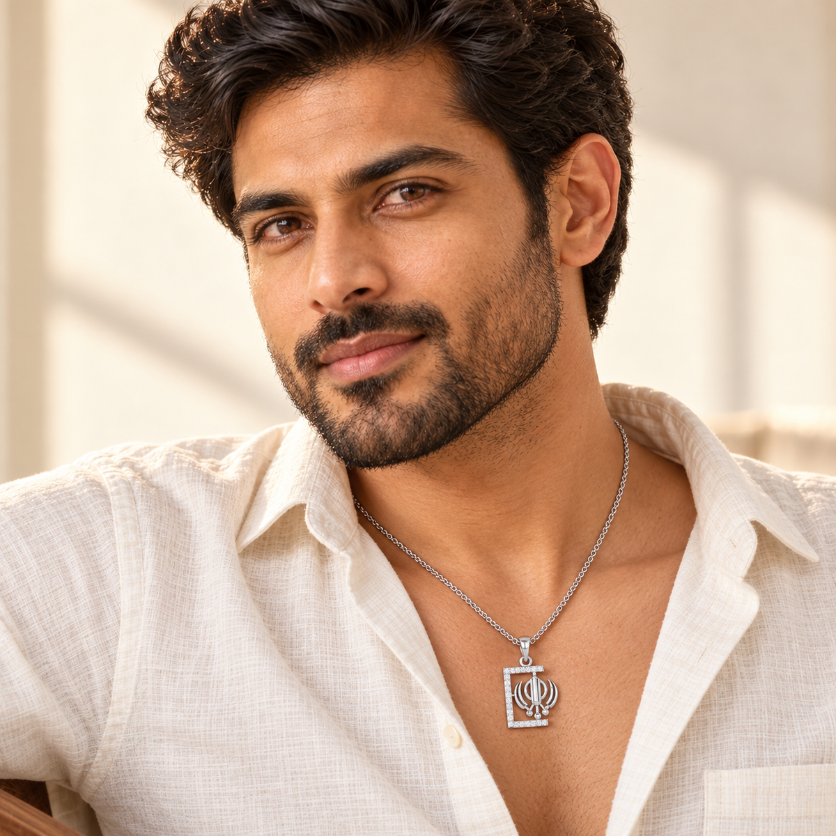 Khalsa Aura Silver Pendant - White Gold - Model