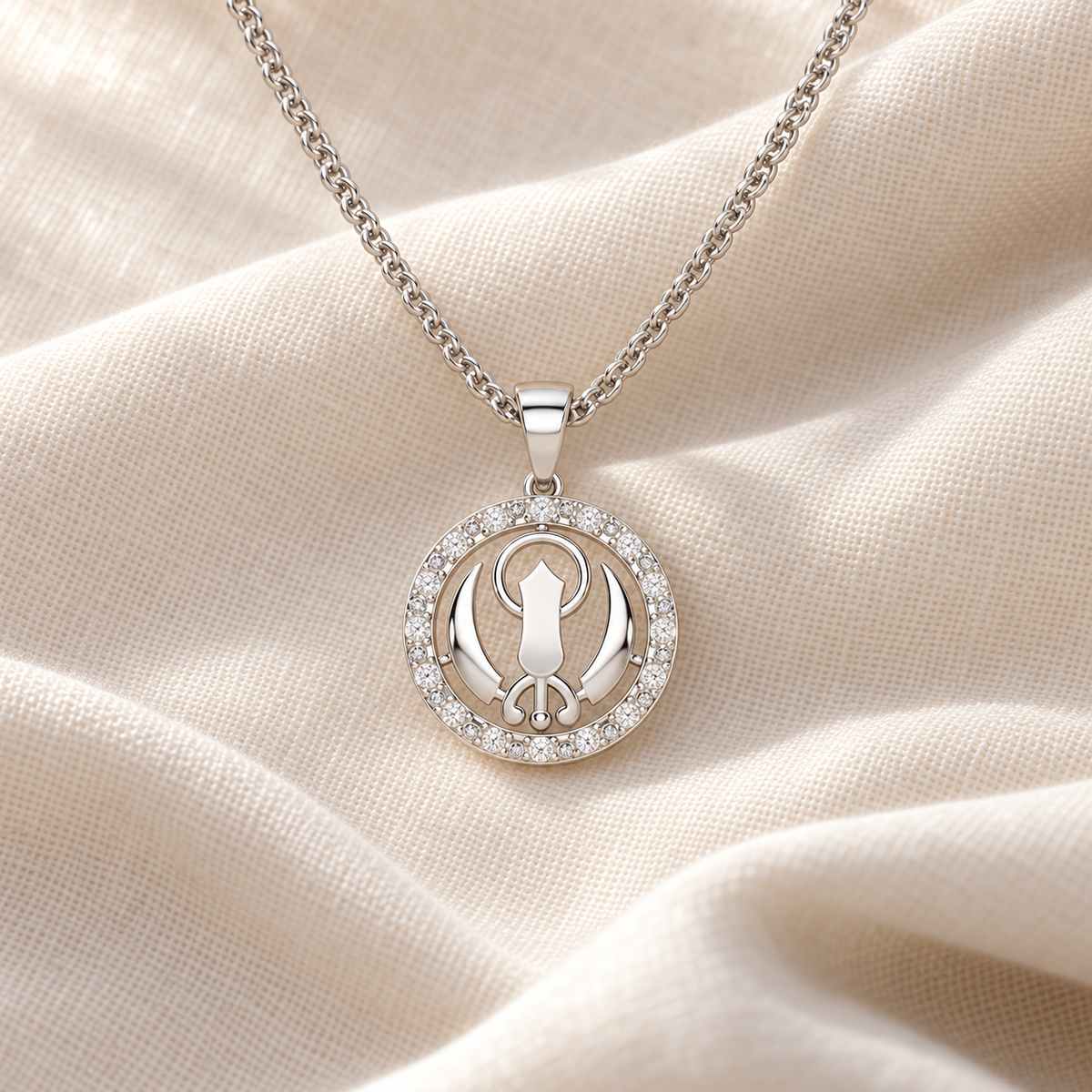 Khalsa Blessing Silver Pendant - White Gold - Aesthetic