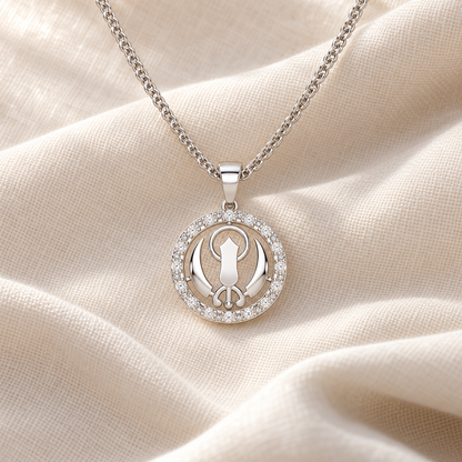 Khalsa Blessing Silver Pendant - White Gold - Aesthetic