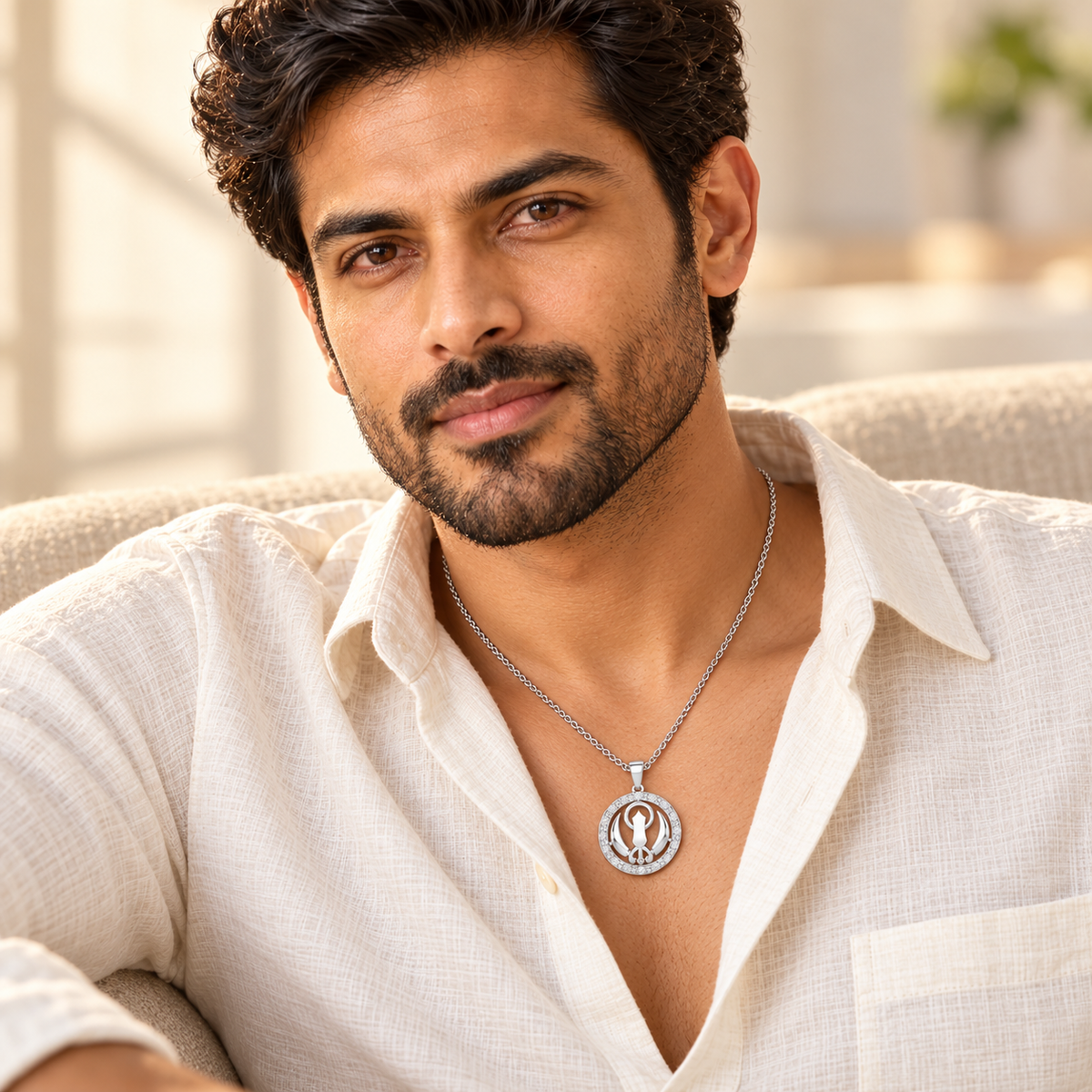 Khalsa Blessing Silver Pendant - White Gold - Model