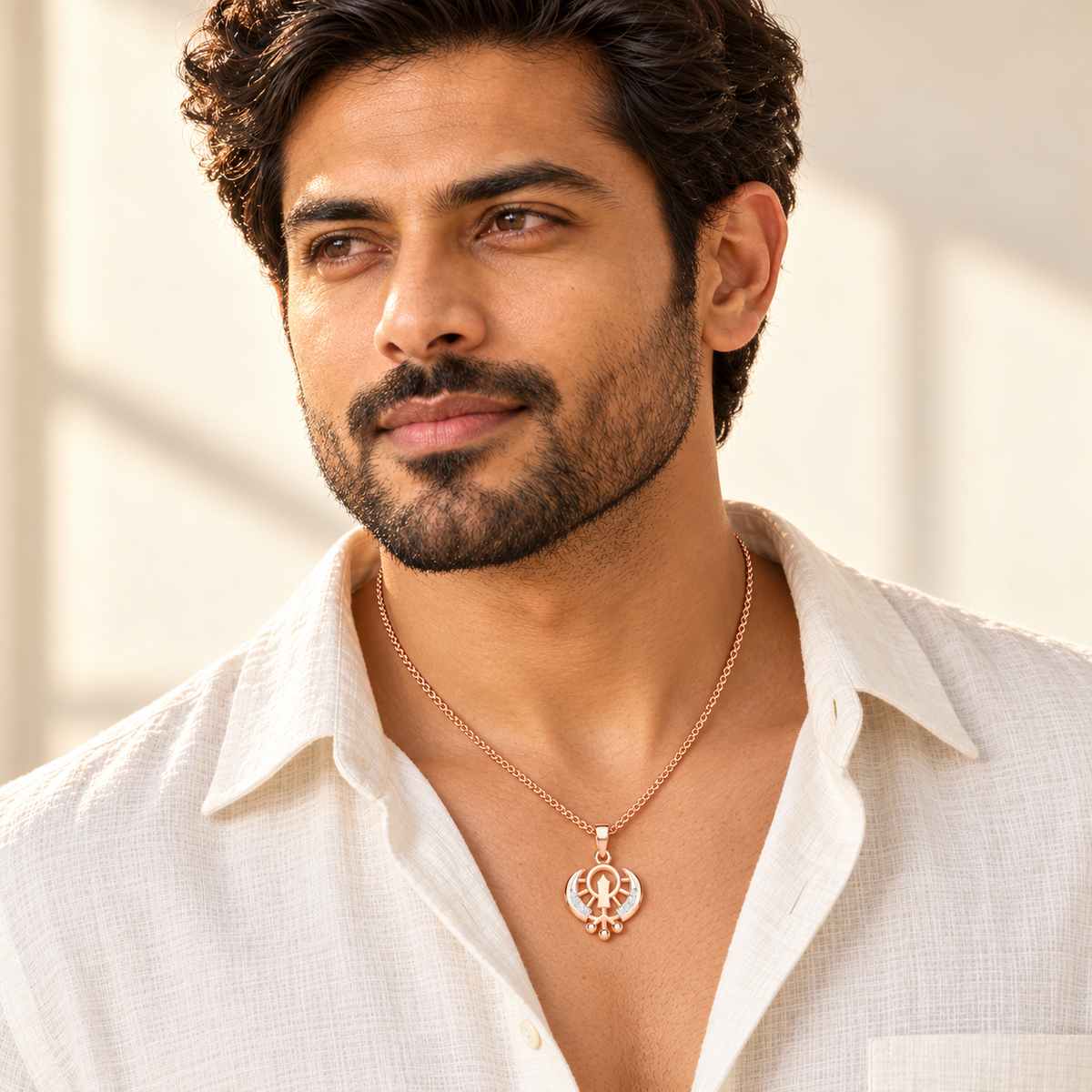 Khalsa Divine Silver Pendant - Rose Gold - Model