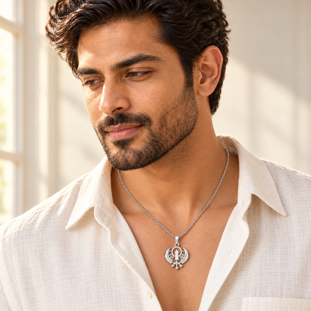 Khalsa Divine Silver Pendant - White Gold - Model