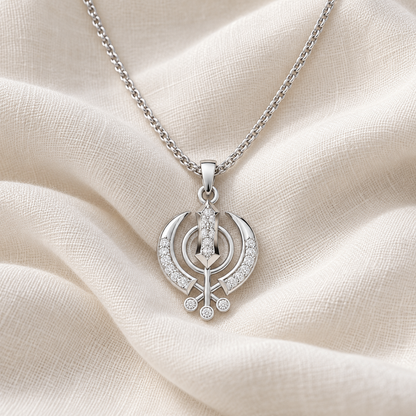 Khalsa Faith Silver Pendant - White Gold - Aesthetic