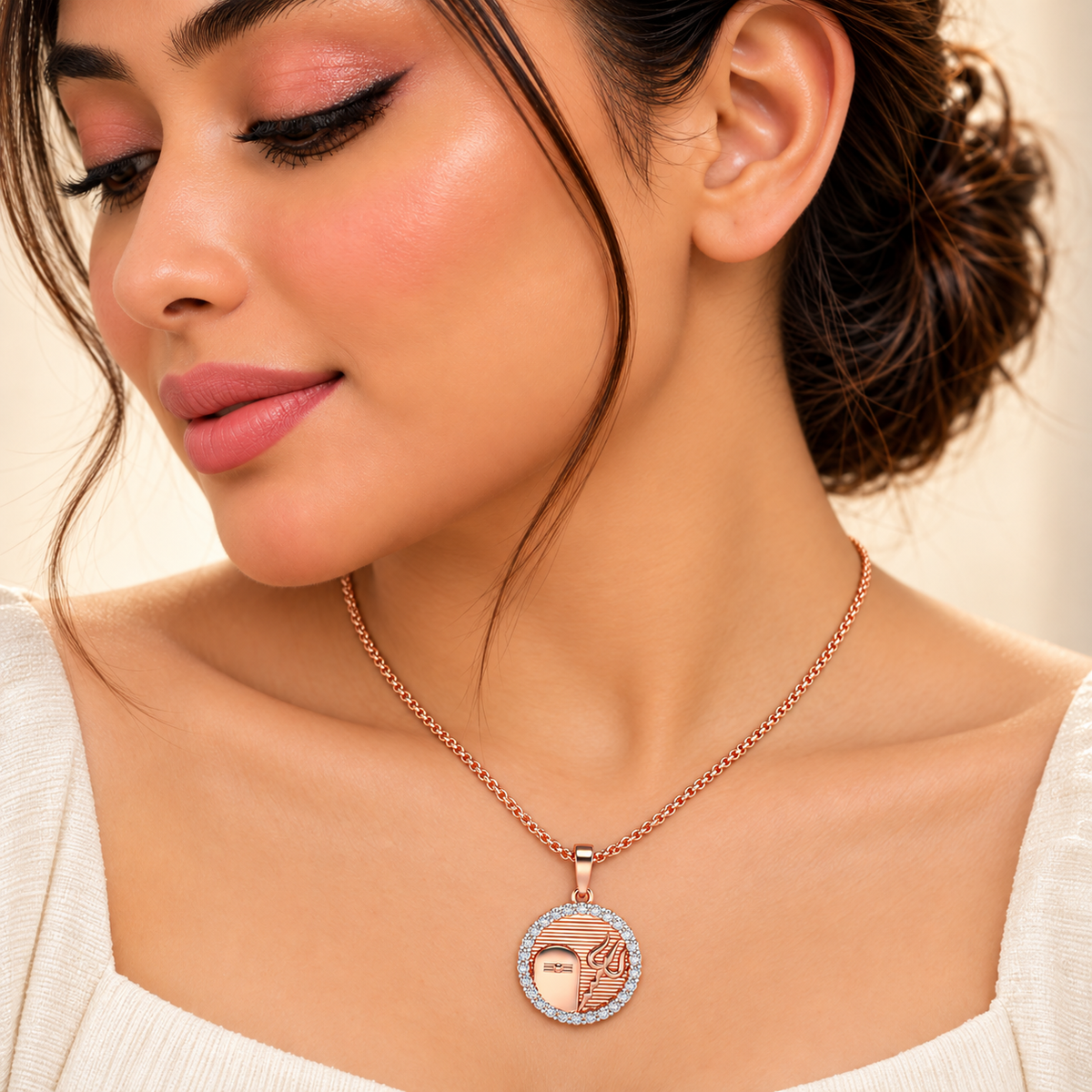 Linga Trishul Silver Pendant - Rose Gold - Model