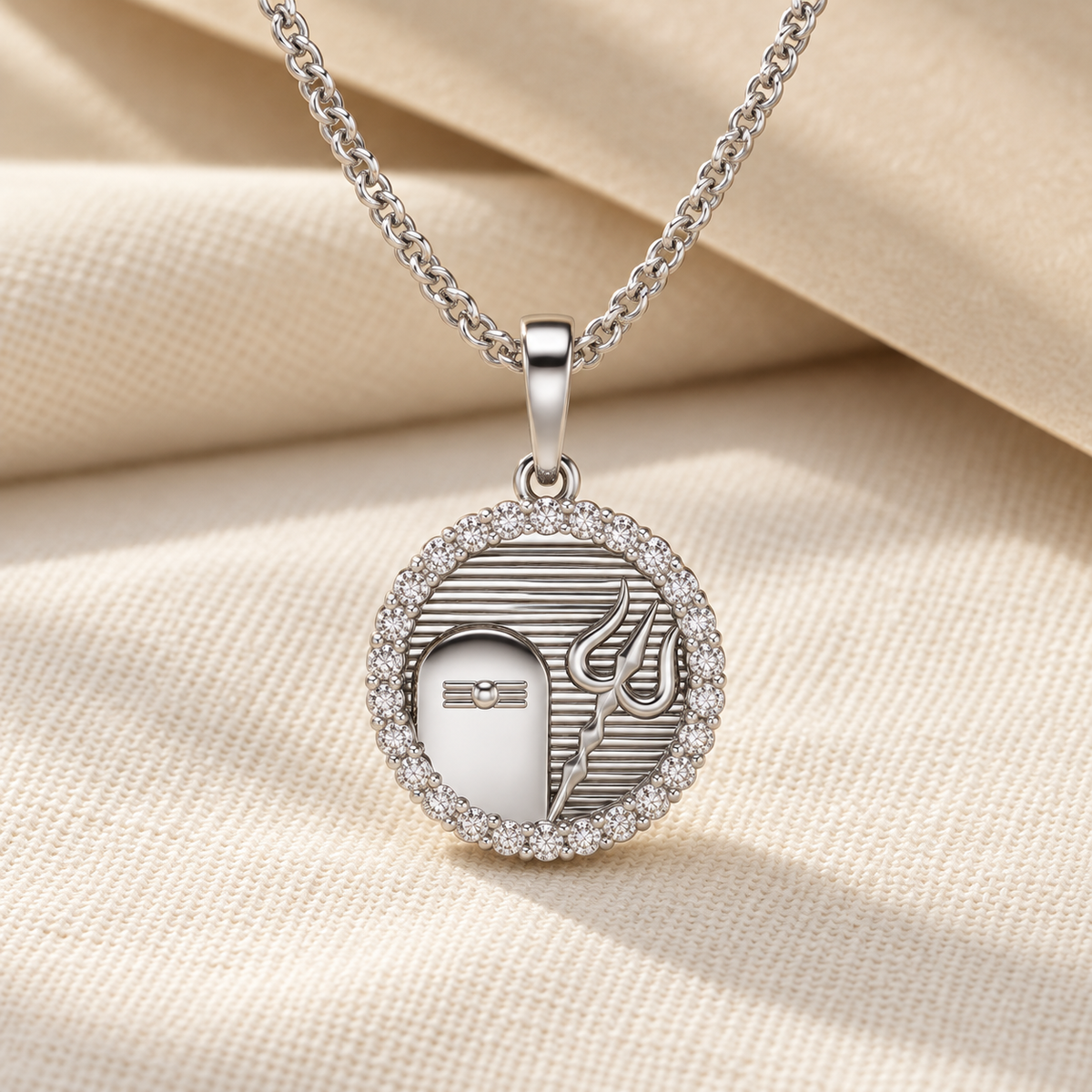 Linga Trishul Silver Pendant - White Gold - Aesthetic