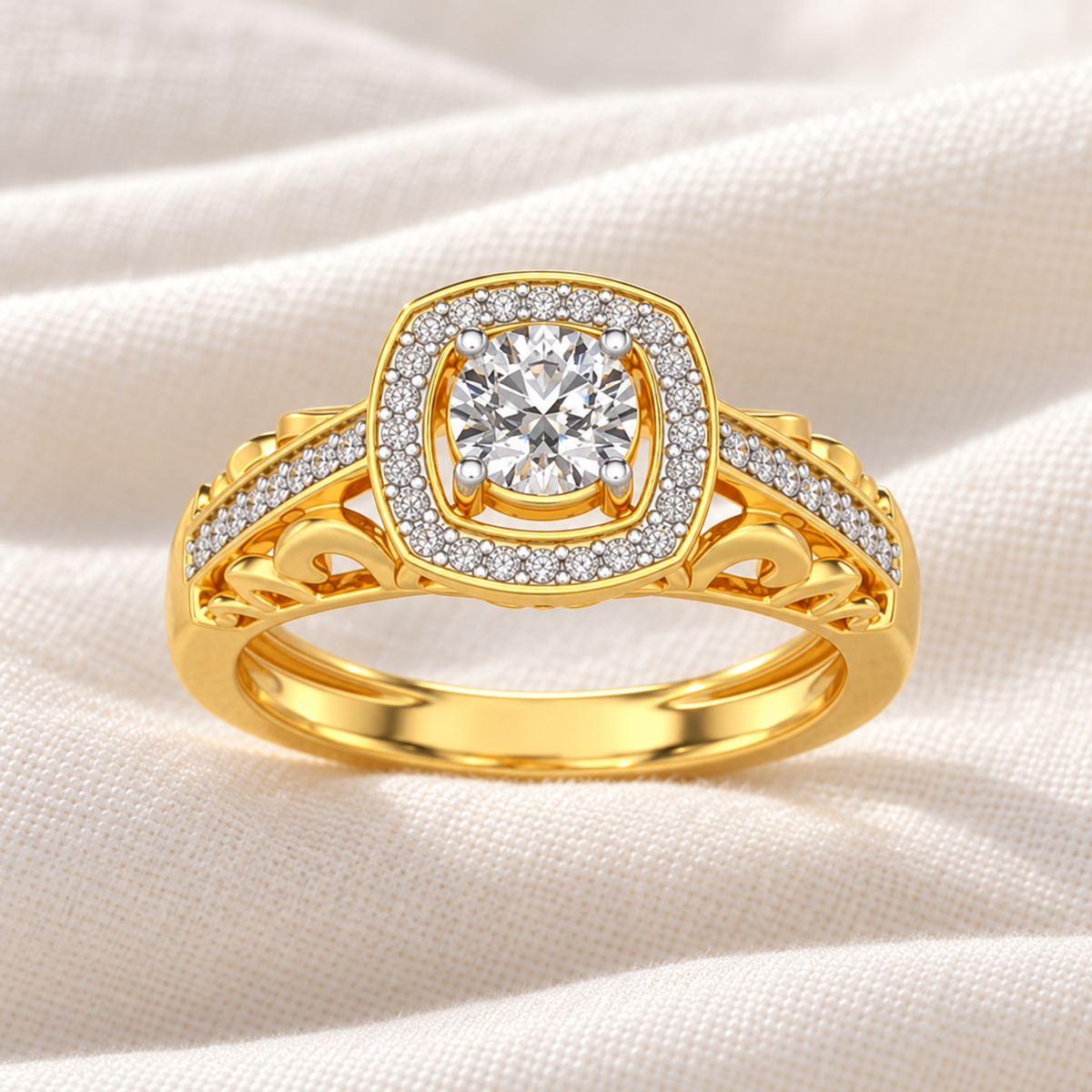 Lively Glow Solitaire Silver Ring - Yellow Gold - Aesthetic