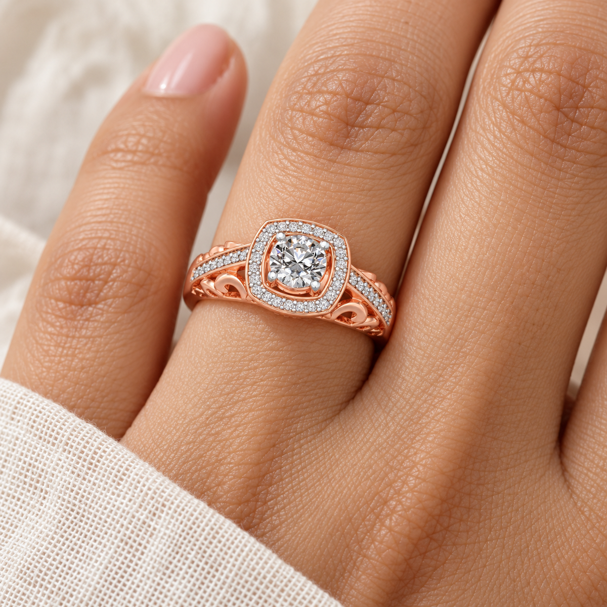 Lively Glow Solitaire Silver Ring - Rose Gold - Model