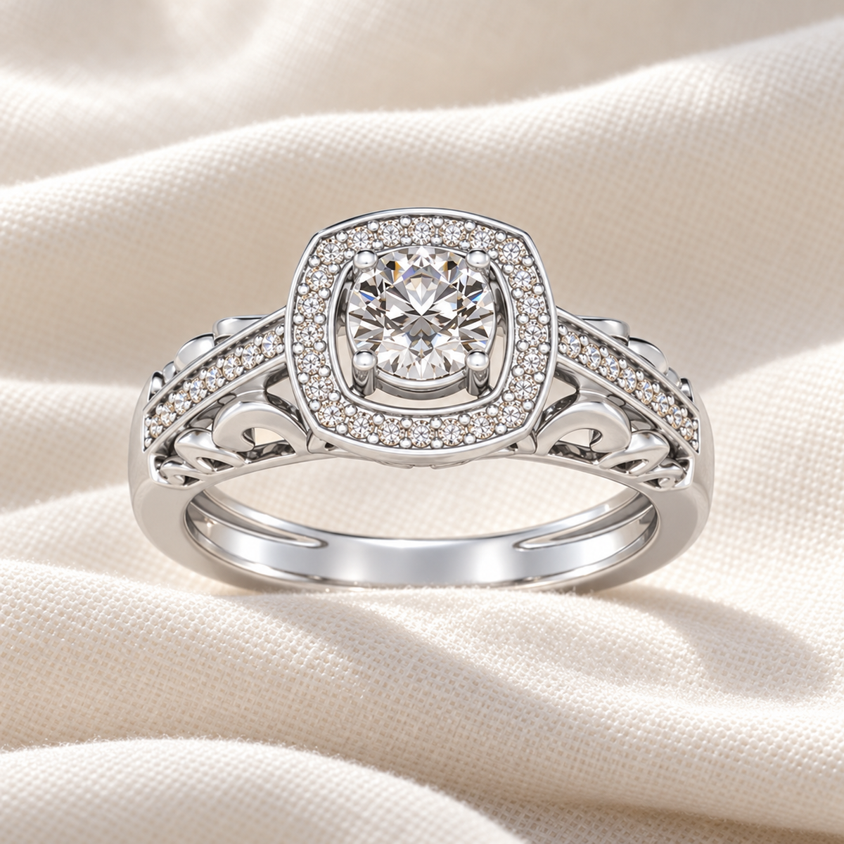 Lively Glow Solitaire Silver Ring - White Gold - Aesthetic