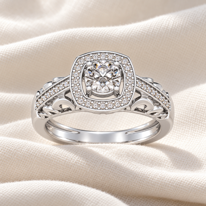 Lively Glow Solitaire Silver Ring - White Gold - Aesthetic