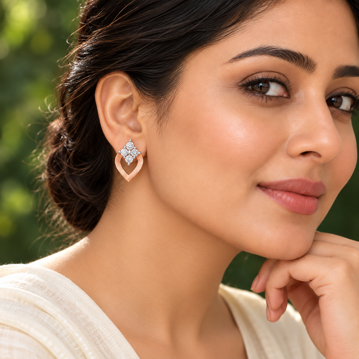 Luster Drop Silver Studs - Rose Gold - Model
