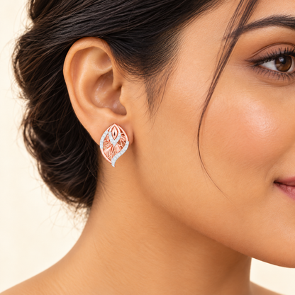 Lustrous Twilight Silver Earrings - Rose Gold - Model