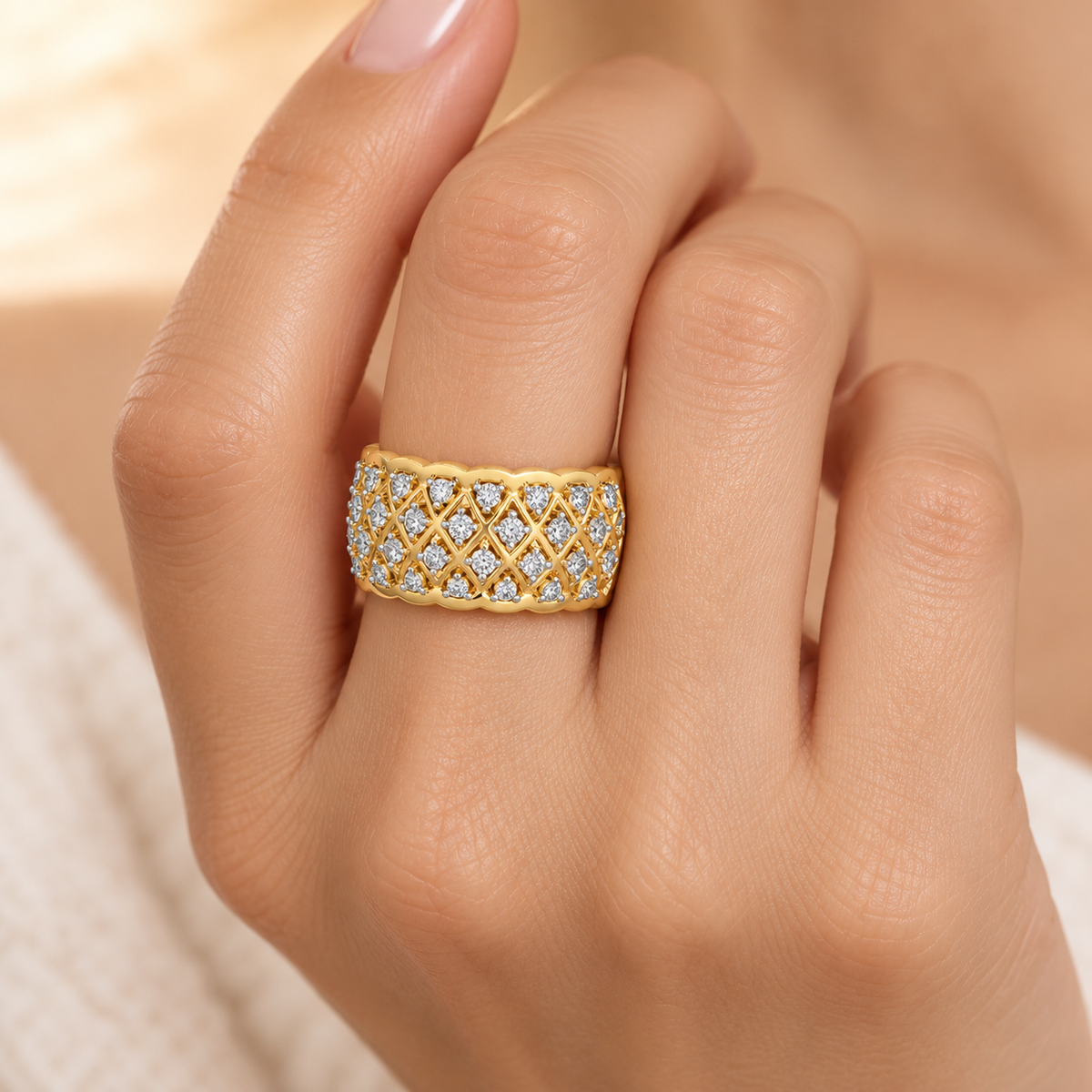 Magic Mesh Silver Band Ring - Yellow Gold - Model