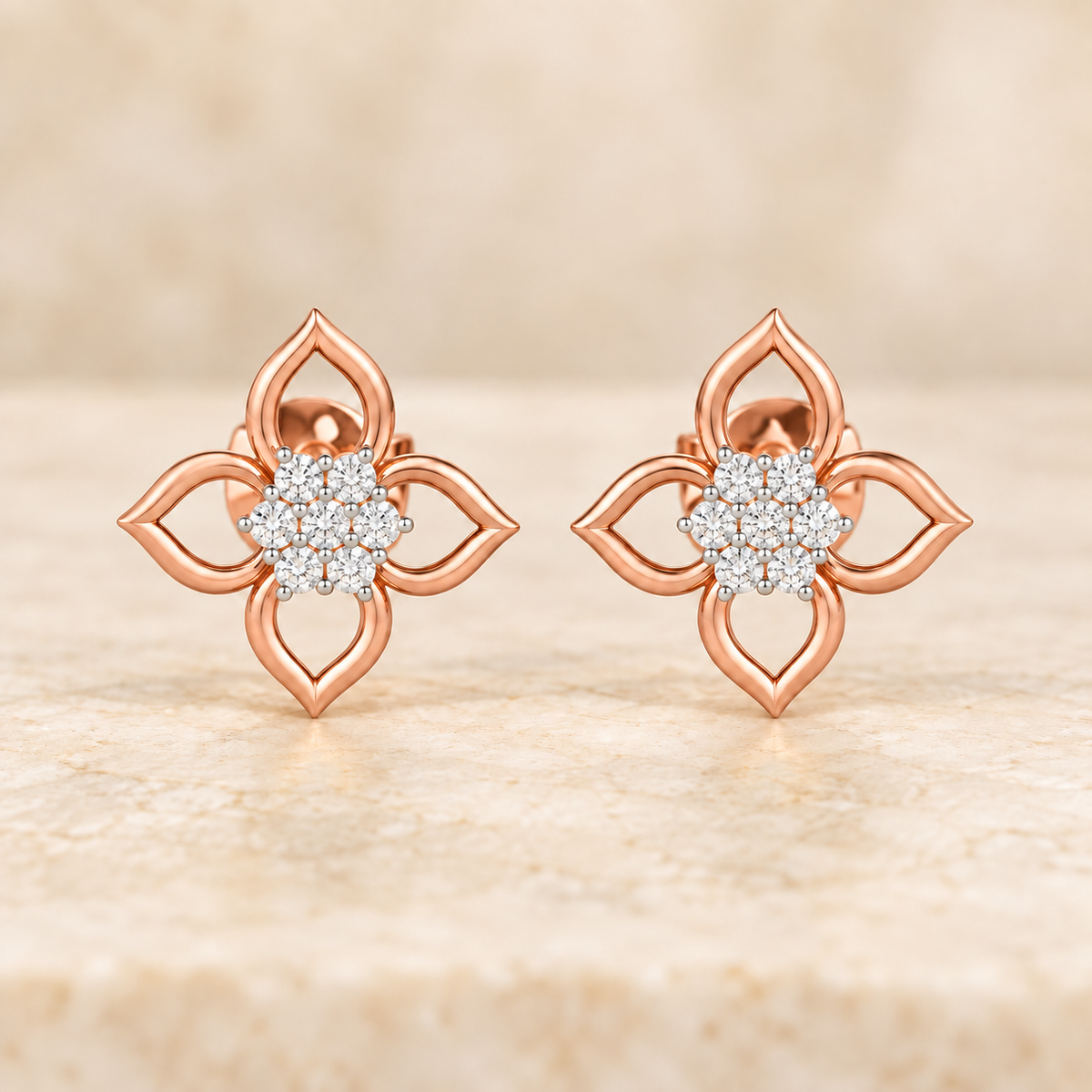 Majestic Melody Silver Stud Earrings - Rose Gold - Aesthetic