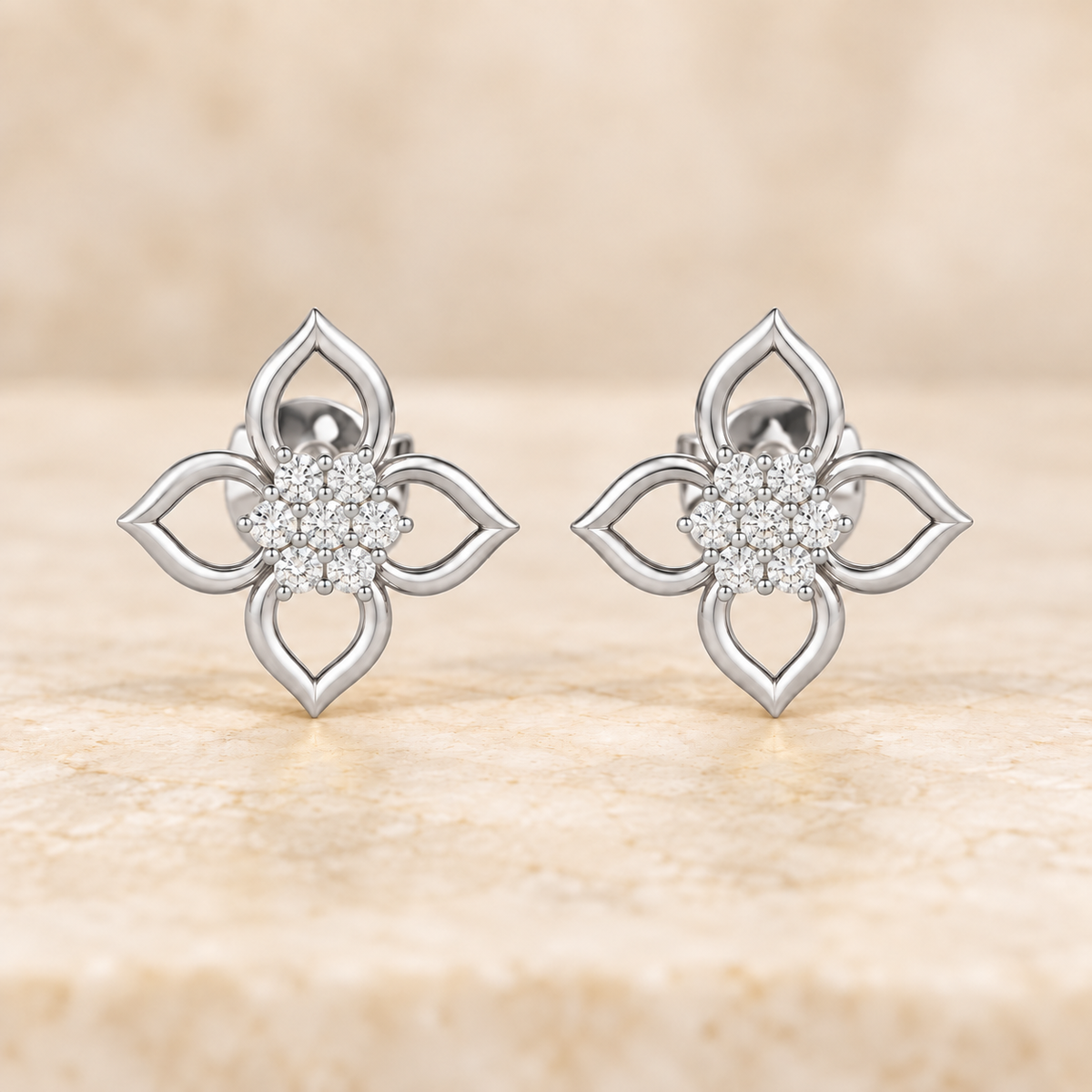Majestic Melody Silver Stud Earrings - White Gold - Aesthetic