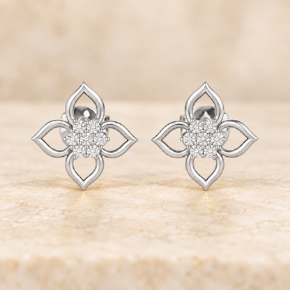Majestic Melody Silver Stud Earrings - White Gold - Aesthetic