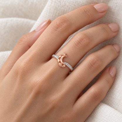 Moon C Silver Ring - Rose Gold - Model