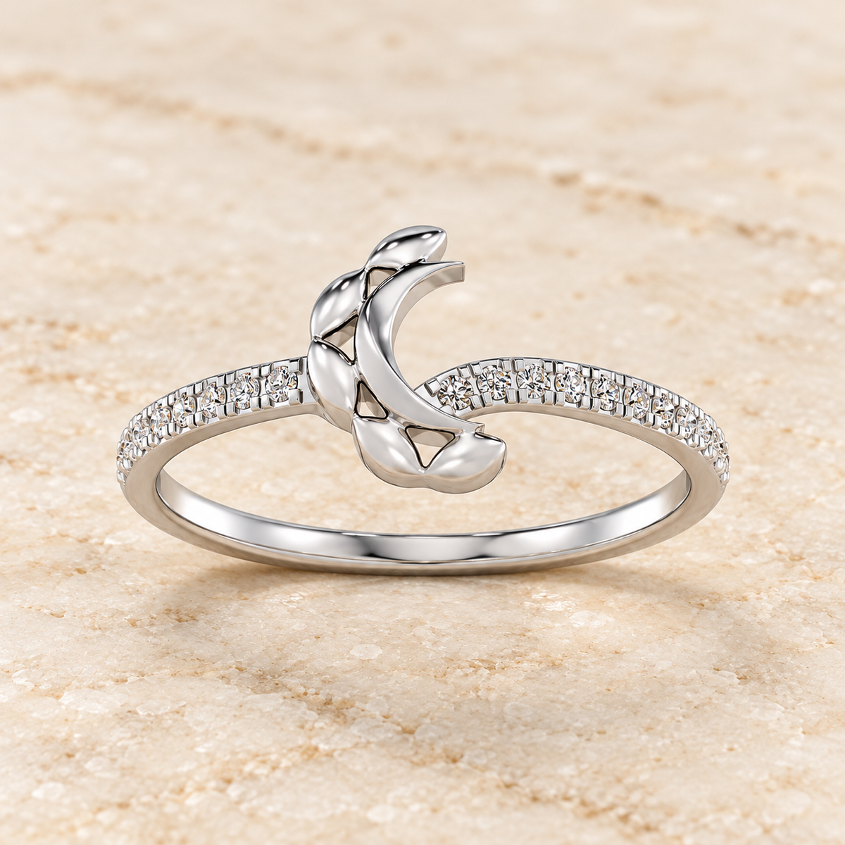 Moon C Silver Ring - White Gold - Aesthetic