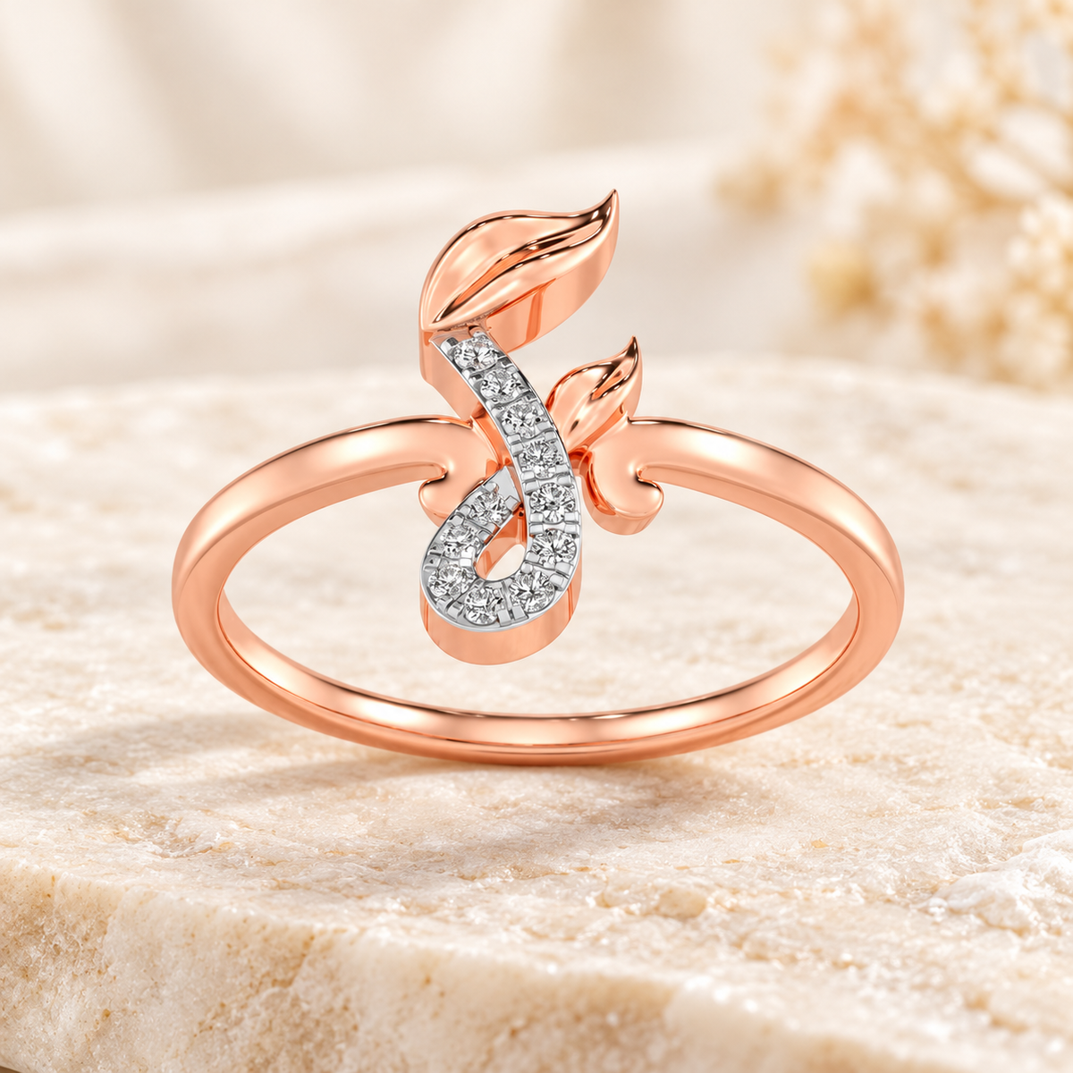 Nature F Silver Ring - Rose Gold - Aesthetic