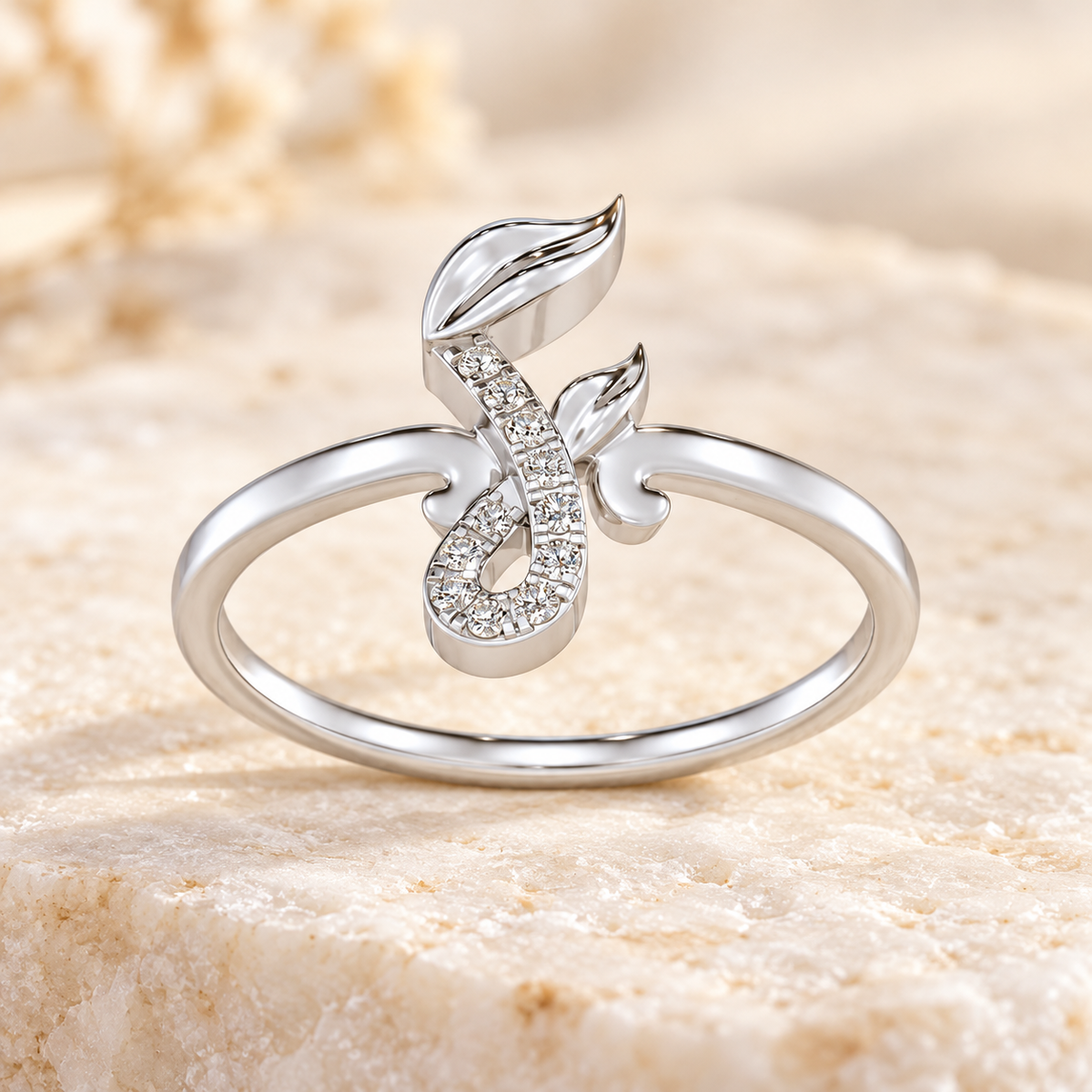 Nature F Silver Ring - White Gold - aesthetic