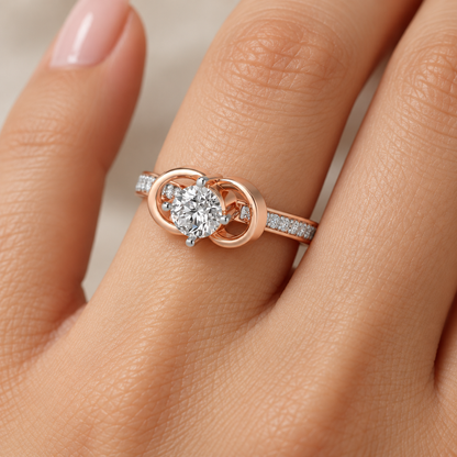 Never Fade Solitaire Silver Ring - Rose Gold - Model Image