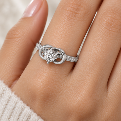 Never Fade Solitaire Silver Ring - White Gold - Model Image