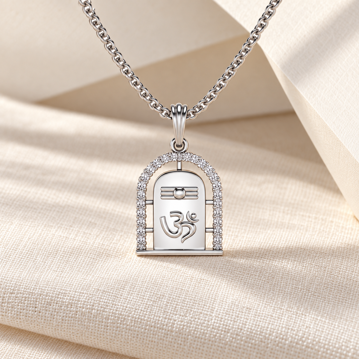 Om Linga Silver Pendant - White Gold - Aesthetic