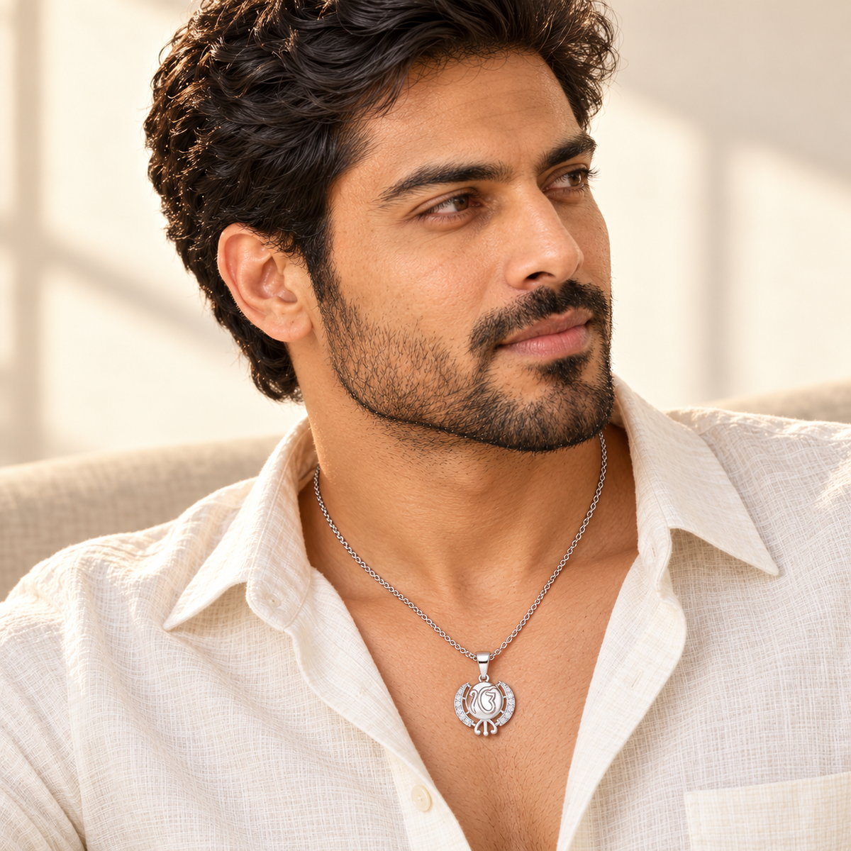 Onkar Grace Silver Pendant - White Gold - Model